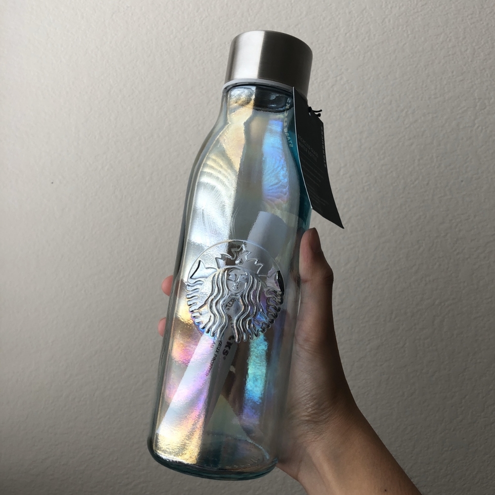 Starbucks Iridescent Glass Water Bottle NWT